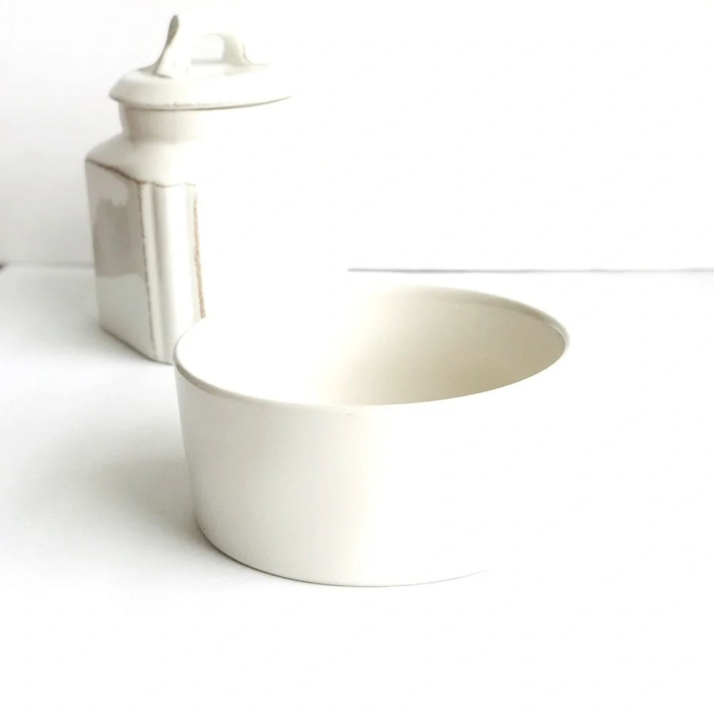 RAE DUNN More Please White Ceramic Pet Bowl 6”